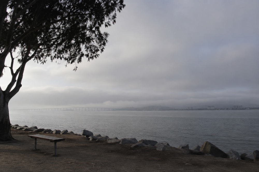 Morning marine layer burning off over San Diego Bay near Chula Vista