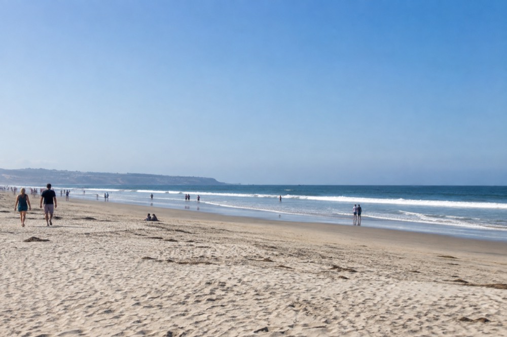 Coronado Beach on a warm clear afternoon with soft light on the sand