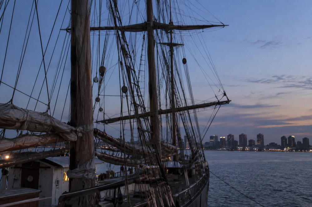 Masts and rigging of a tall ship moored at the San Diego waterfront