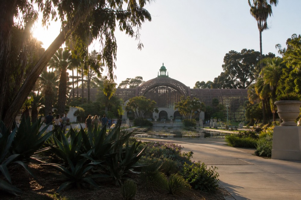 The Botanical Building and lily pond seen from the Esplanade in Balboa Park