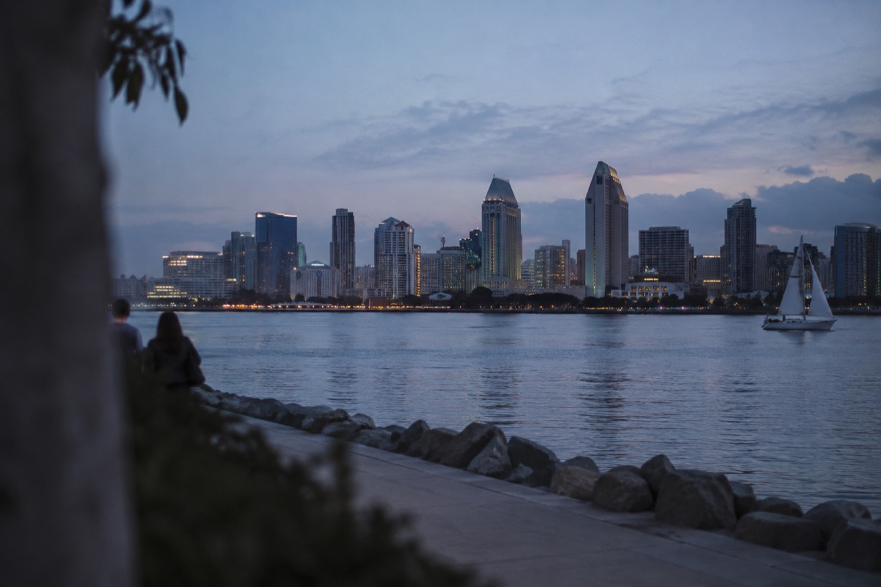 San Diego skyline and bayfront waterfront on a clear morning